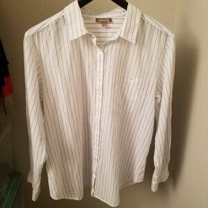 Lilla P White and Blue Striped Button-Down Size Medium M